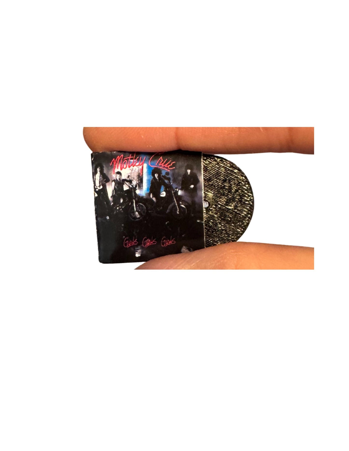 Mötley Crüe Miniature Vinyl Album Covers, 1:12 Scale Dollhouse Decor