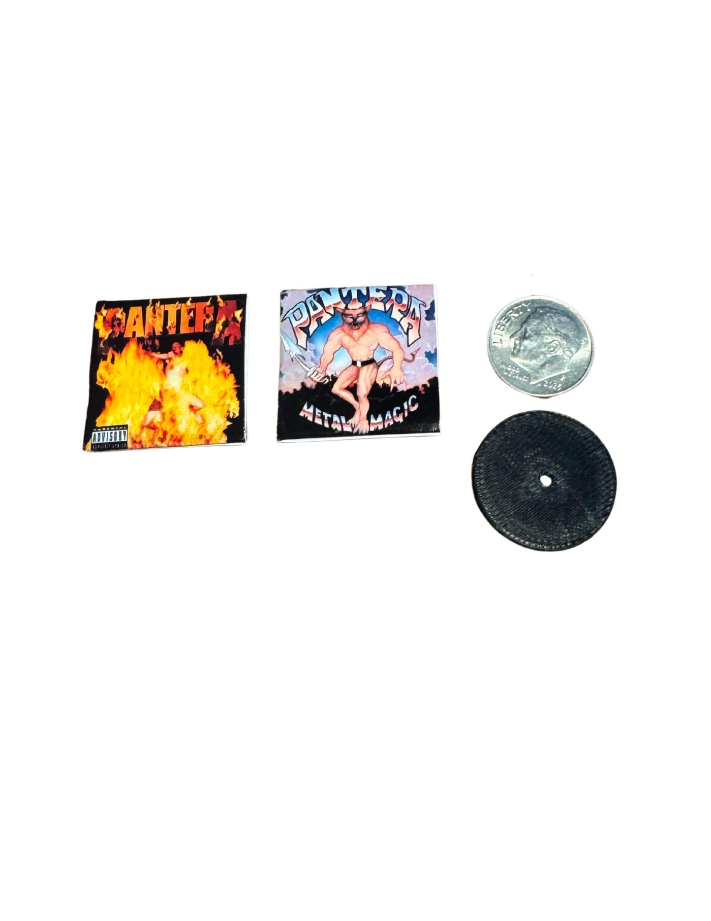 Miniature Pantera Vinyl Records – 1:12 Scale Dollhouse Music Decor | Heavy Metal Mini Album Collection