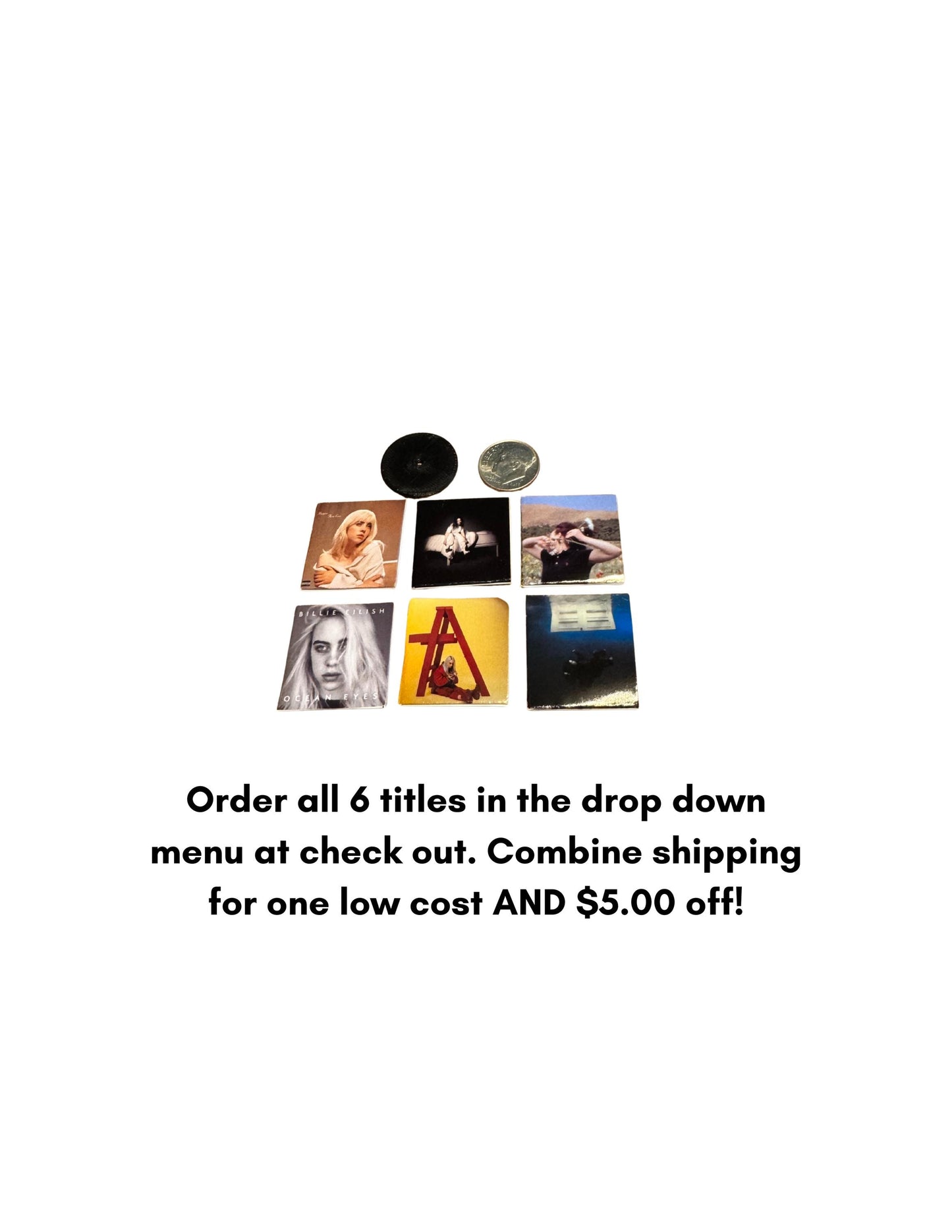 Miniature Billie Eilish Vinyl Albums – 1:12 Scale Collectible Dollhouse Decor
