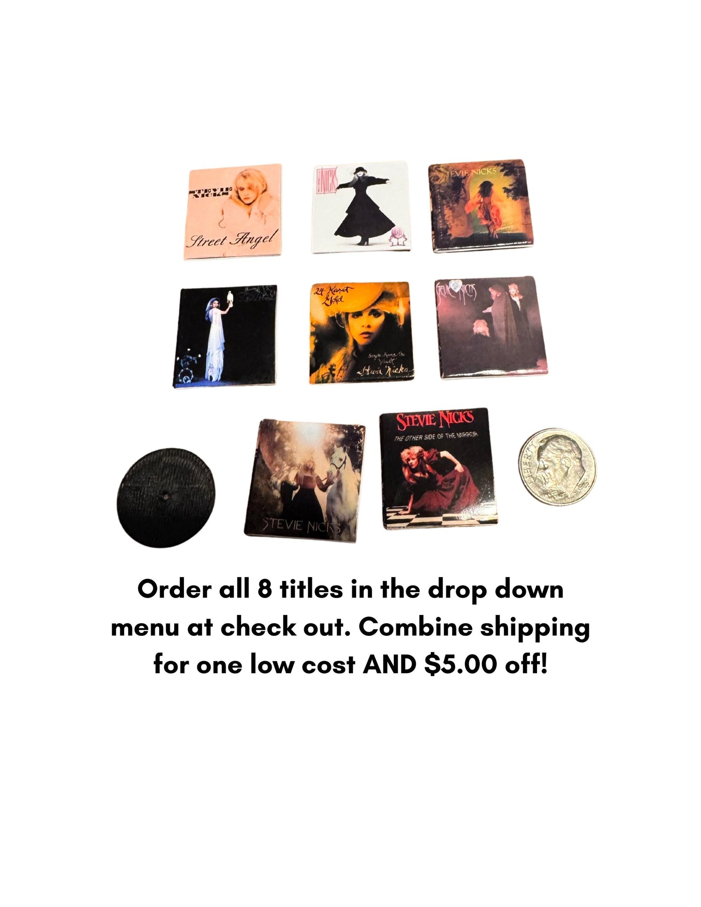 Miniature Stevie Nicks Vinyl Records – 1:12 Scale Dollhouse Music Decor