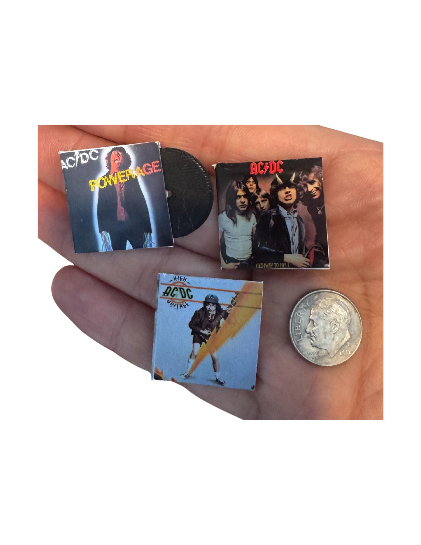 Miniature AC/DC Vinyl Records | 1:12 Scale Dollhouse Rock Decor