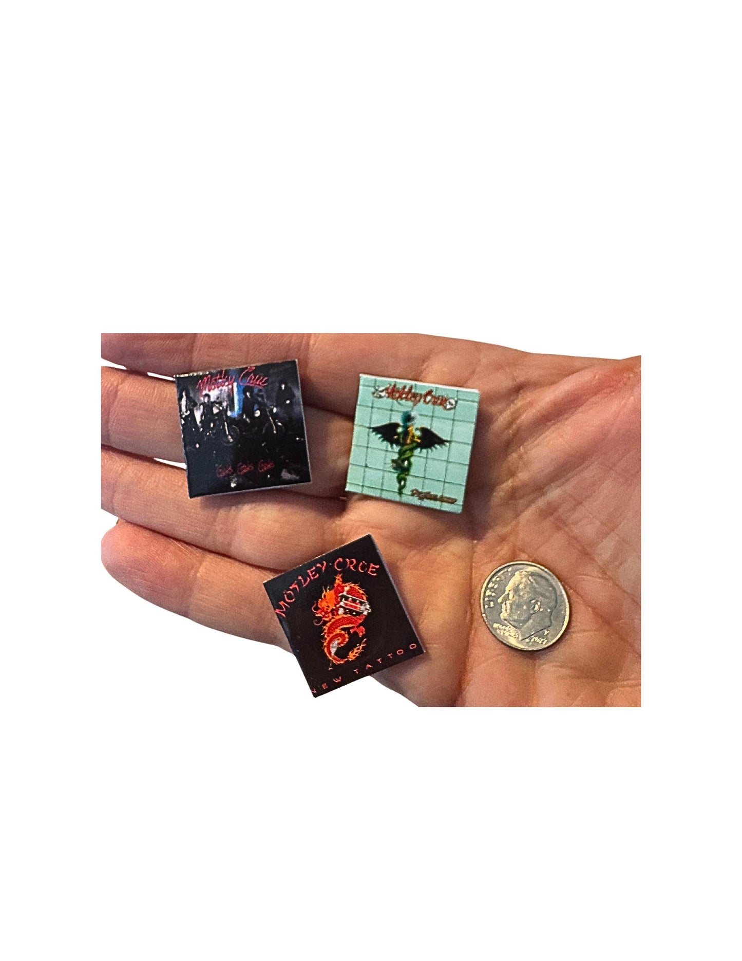 Mötley Crüe Miniature Vinyl Album Covers, 1:12 Scale Dollhouse Decor
