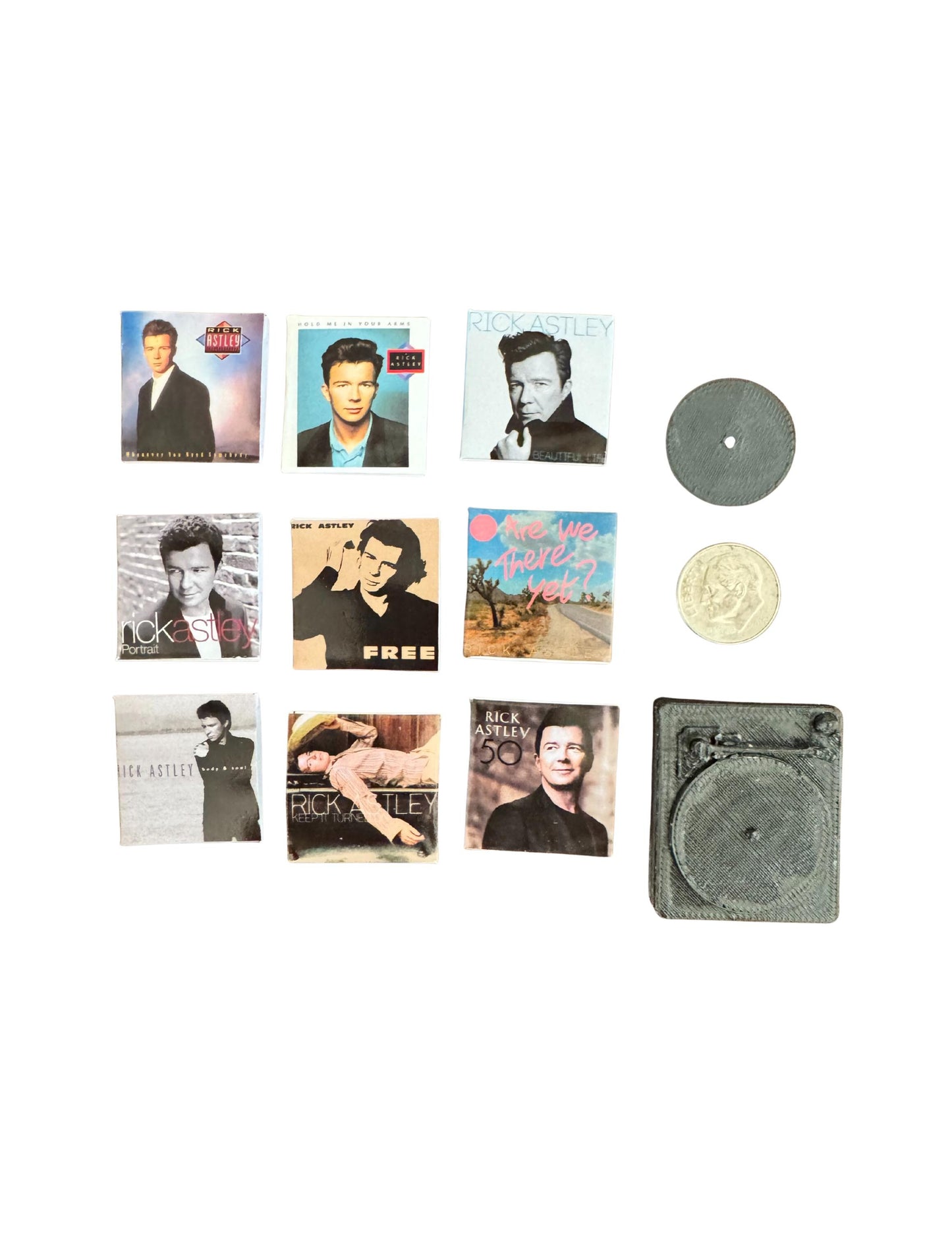 Miniature Rick Astley Vinyl Records - 1:12 Scale Dollhouse Decor