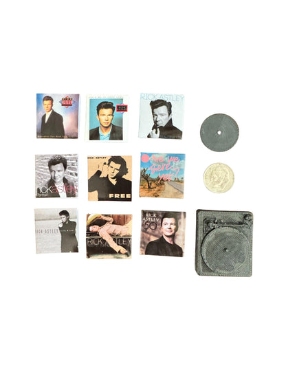 Miniature Rick Astley Vinyl Records - 1:12 Scale Dollhouse Decor