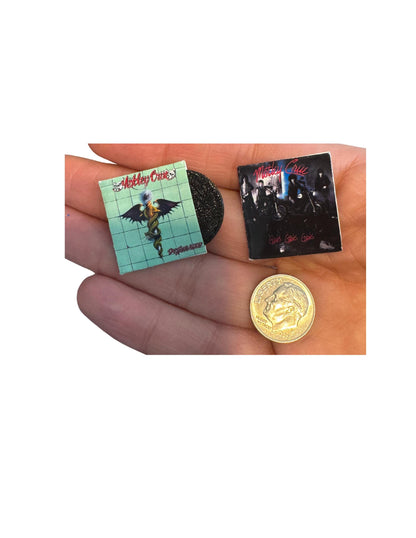 Mötley Crüe Miniature Vinyl Album Covers, 1:12 Scale Dollhouse Decor