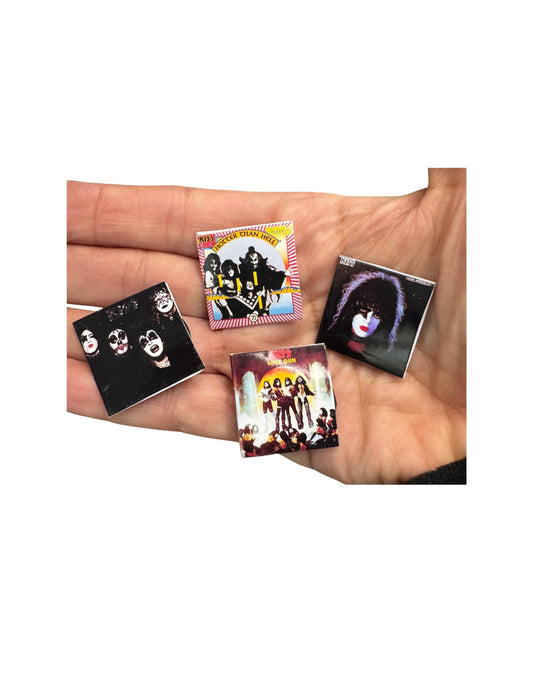 Miniature KISS Vinyl Record Albums - 1:12 Scale Dollhouse Decor