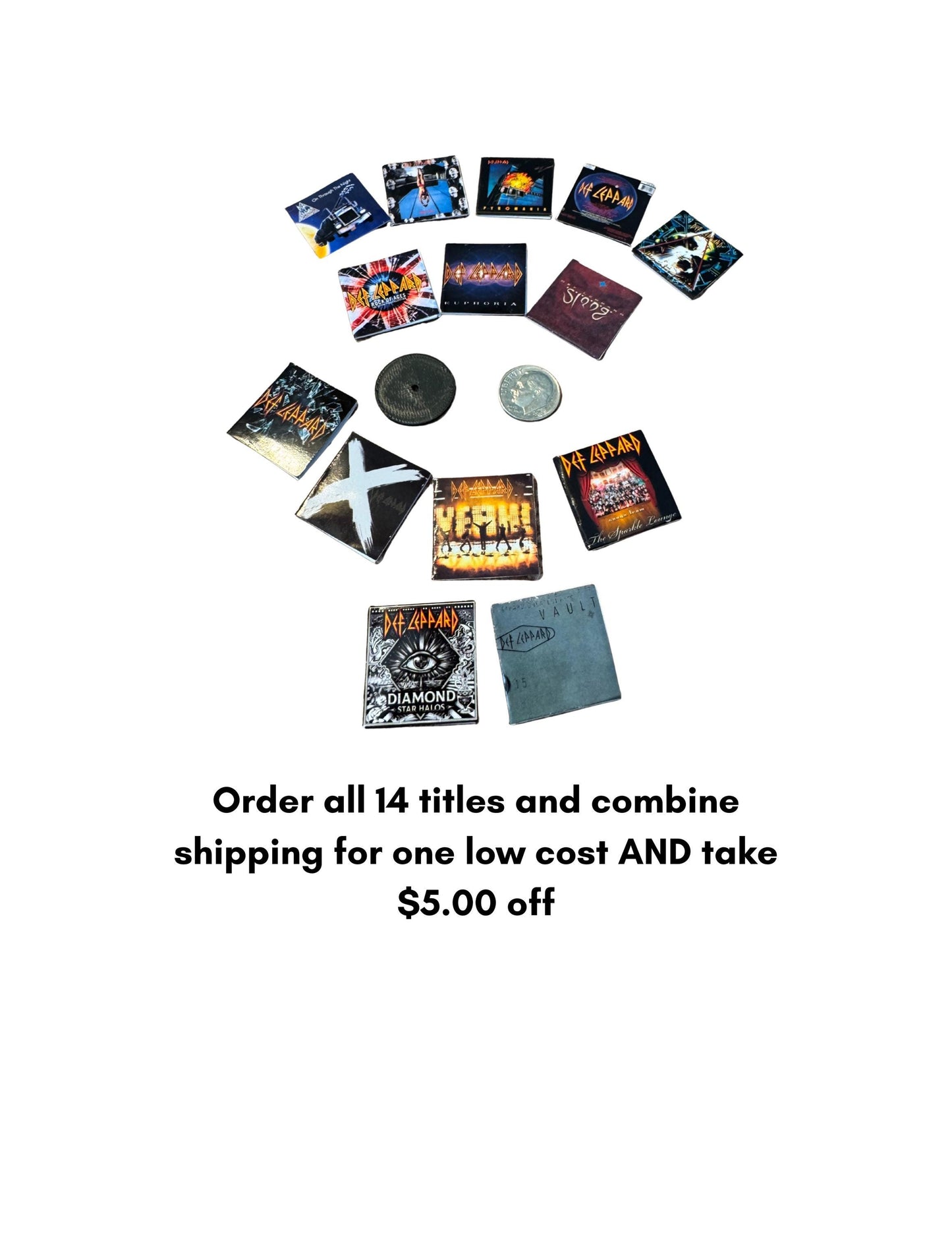 Miniature Def Leppard Vinyl Album Covers, 1:12 Scale Collectible