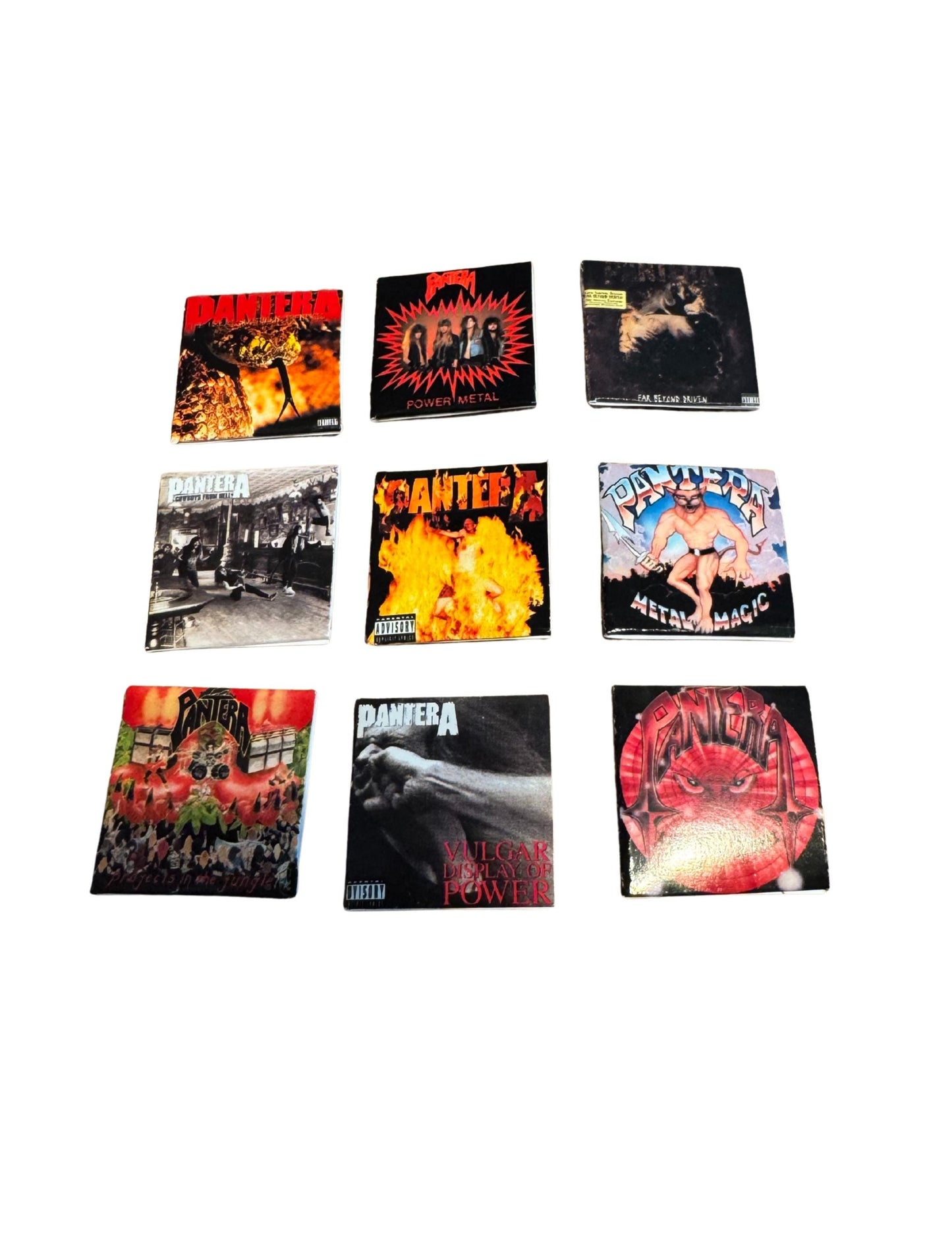 Miniature Pantera Vinyl Records – 1:12 Scale Dollhouse Music Decor | Heavy Metal Mini Album Collection