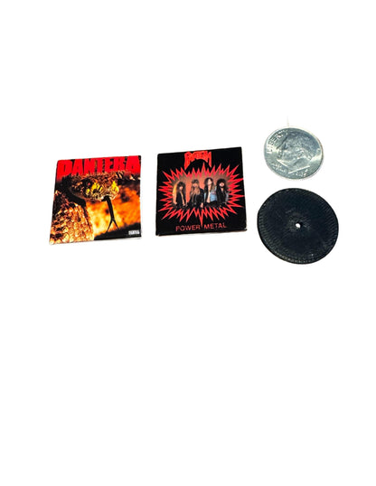 Miniature Pantera Vinyl Records – 1:12 Scale Dollhouse Music Decor | Heavy Metal Mini Album Collection