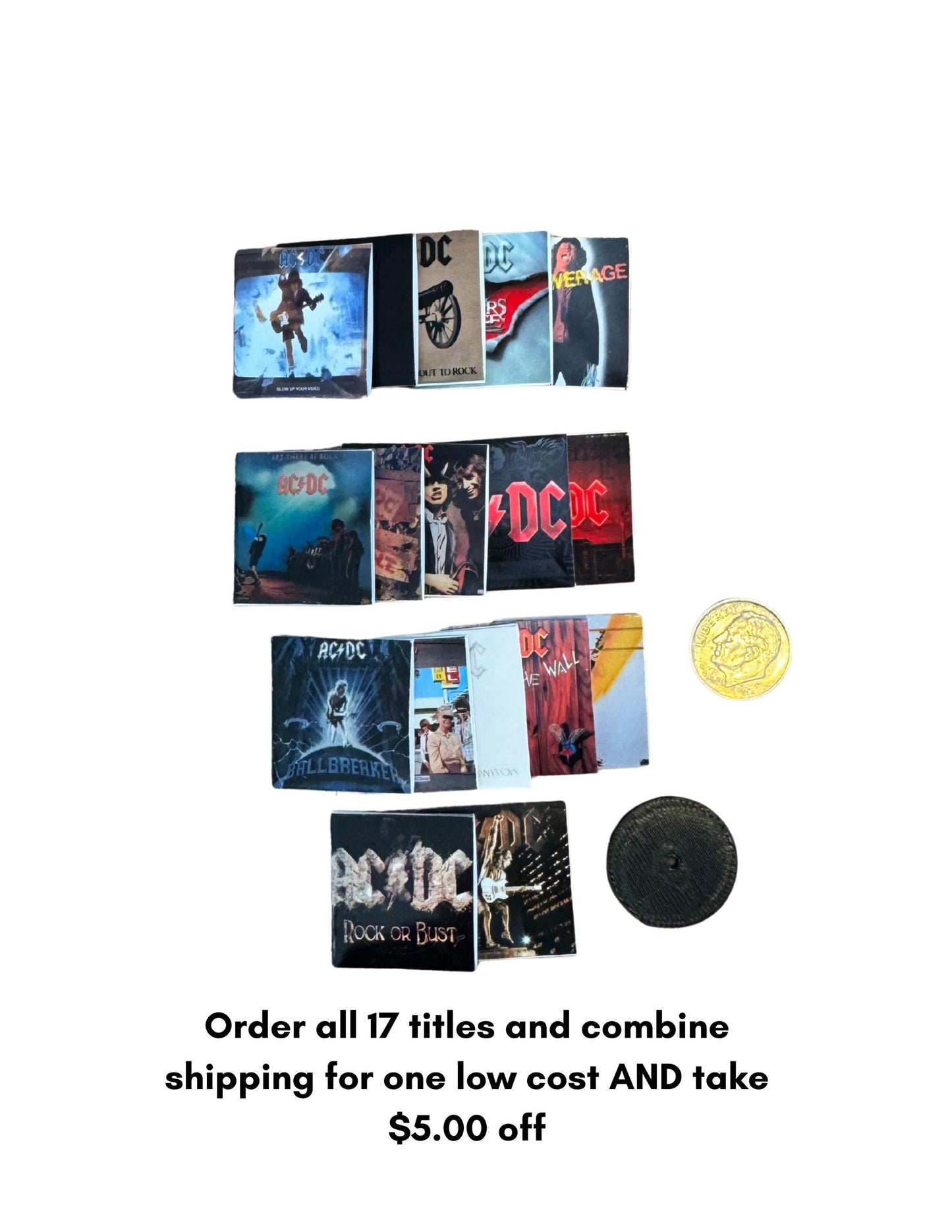 Miniature AC/DC Vinyl Records | 1:12 Scale Dollhouse Rock Decor