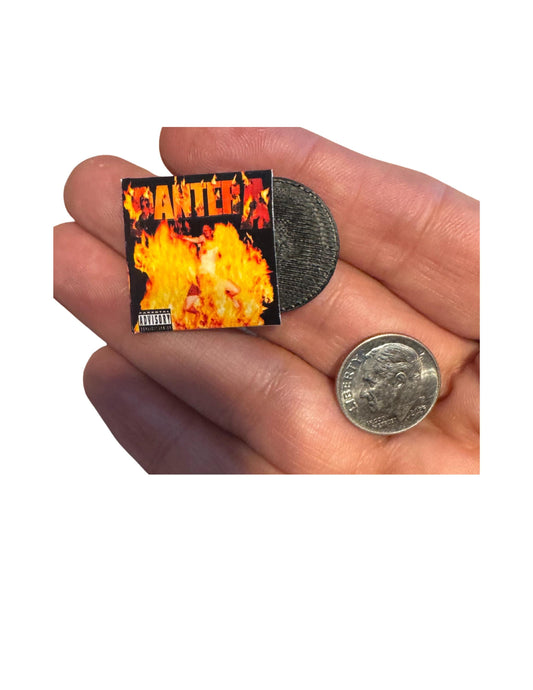 Miniature Pantera Vinyl Records – 1:12 Scale Dollhouse Music Decor | Heavy Metal Mini Album Collection