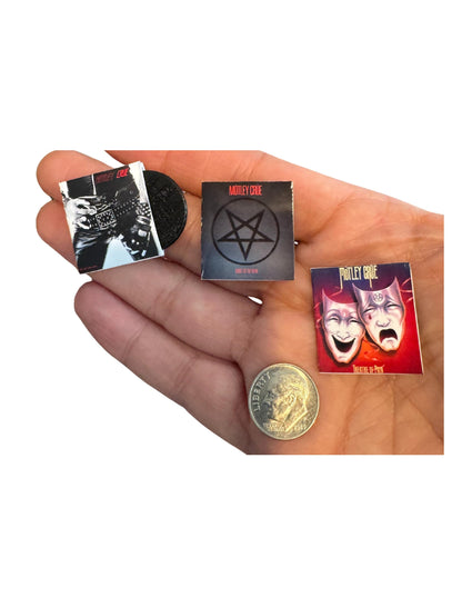 Mötley Crüe Miniature Vinyl Album Covers, 1:12 Scale Dollhouse Decor